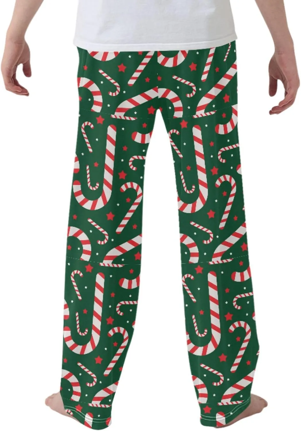 Pigsaly Boys' Pajama Bottoms Christmas Candy Cane Long Bottoms Red White Star Jogger Pants Elastic Waist Trousers Pockets S