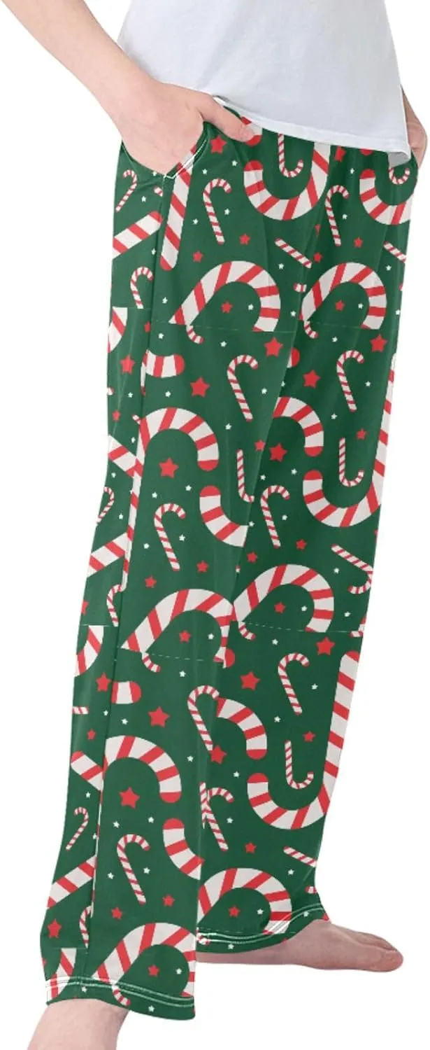 Pigsaly Boys' Pajama Bottoms Christmas Candy Cane Long Bottoms Red White Star Jogger Pants Elastic Waist Trousers Pockets S