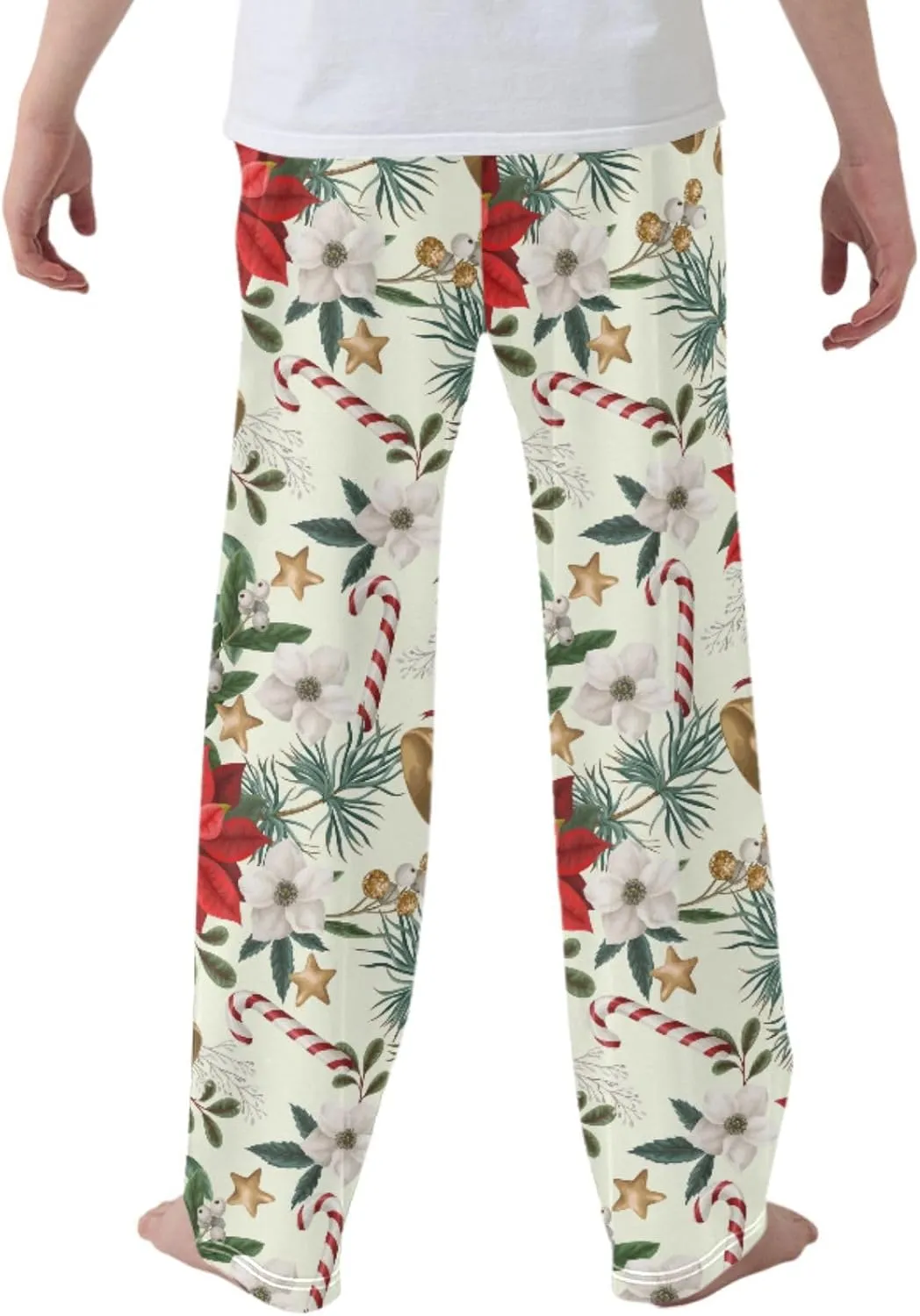 Pigsaly Boys' Pajama Bottoms Christmas Flowers Bells Poinsettia Long Bottoms Botanical Plants Star Jogger Pants S