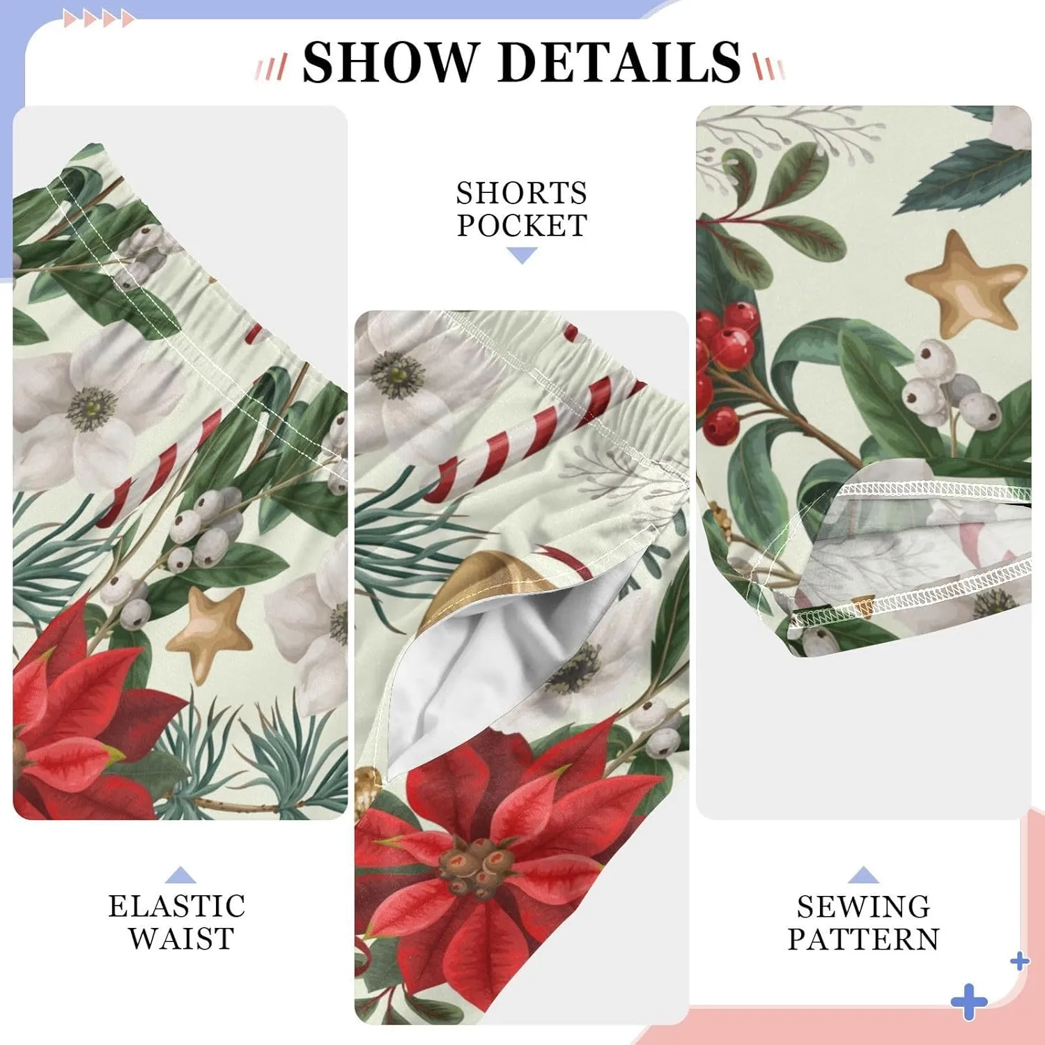 Pigsaly Boys' Pajama Bottoms Christmas Flowers Bells Poinsettia Long Bottoms Botanical Plants Star Jogger Pants S