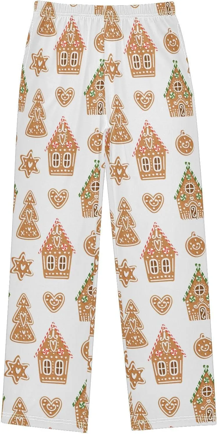 Pigsaly Boys' Pajama Bottoms Christmas Gingerbread Houses Long Bottoms Xmas Tree Cakes Stars Jogger Pants S