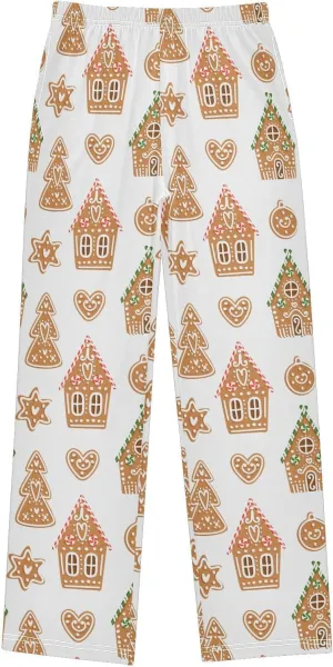 Pigsaly Boys' Pajama Bottoms Christmas Gingerbread Houses Long Bottoms Xmas Tree Cakes Stars Jogger Pants S