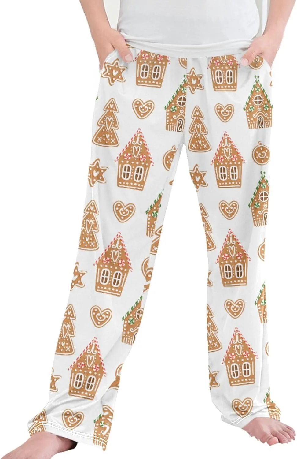 Pigsaly Boys' Pajama Bottoms Christmas Gingerbread Houses Long Bottoms Xmas Tree Cakes Stars Jogger Pants S