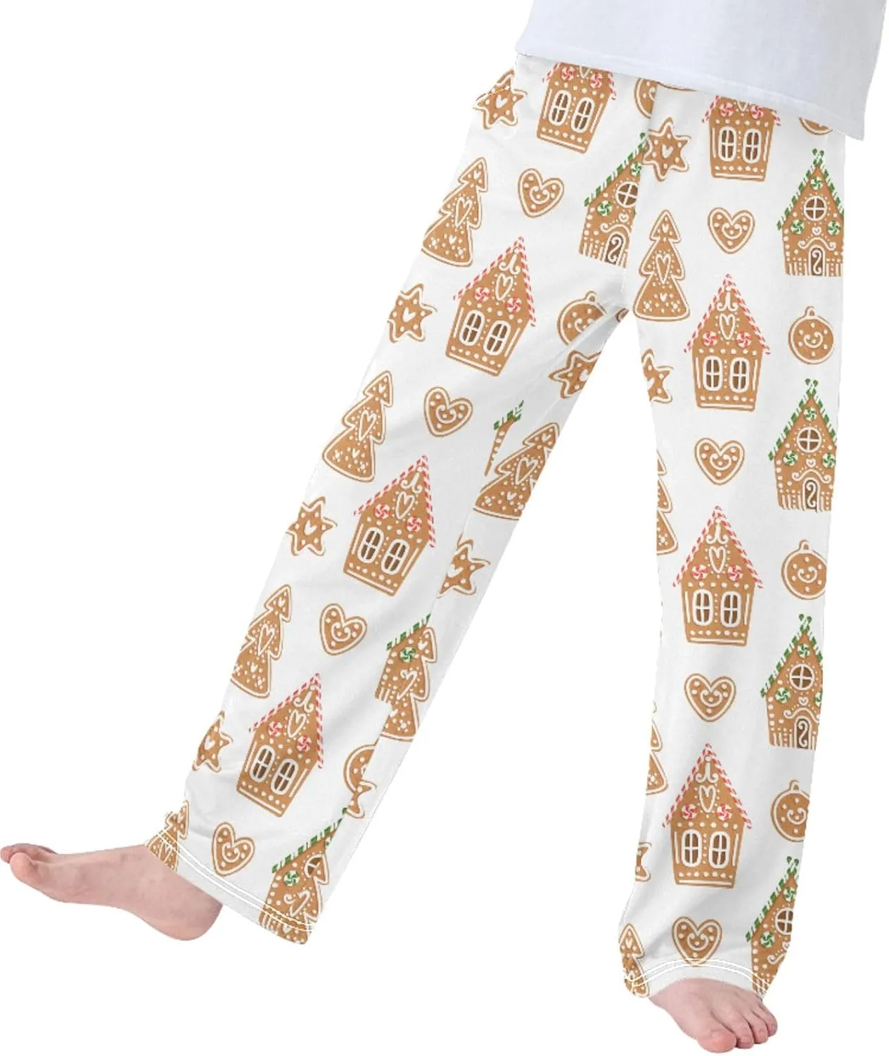 Pigsaly Boys' Pajama Bottoms Christmas Gingerbread Houses Long Bottoms Xmas Tree Cakes Stars Jogger Pants S