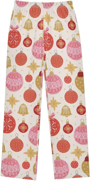 Pigsaly Boys' Pajama Bottoms Christmas Glitter Balls Bells Long Bottoms Winter Snowflakes Stars Jogger Pants S