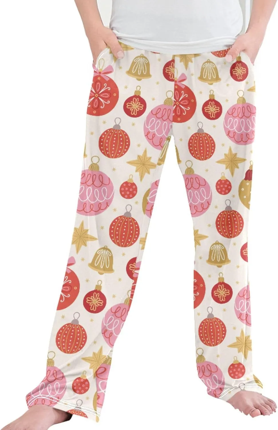 Pigsaly Boys' Pajama Bottoms Christmas Glitter Balls Bells Long Bottoms Winter Snowflakes Stars Jogger Pants S