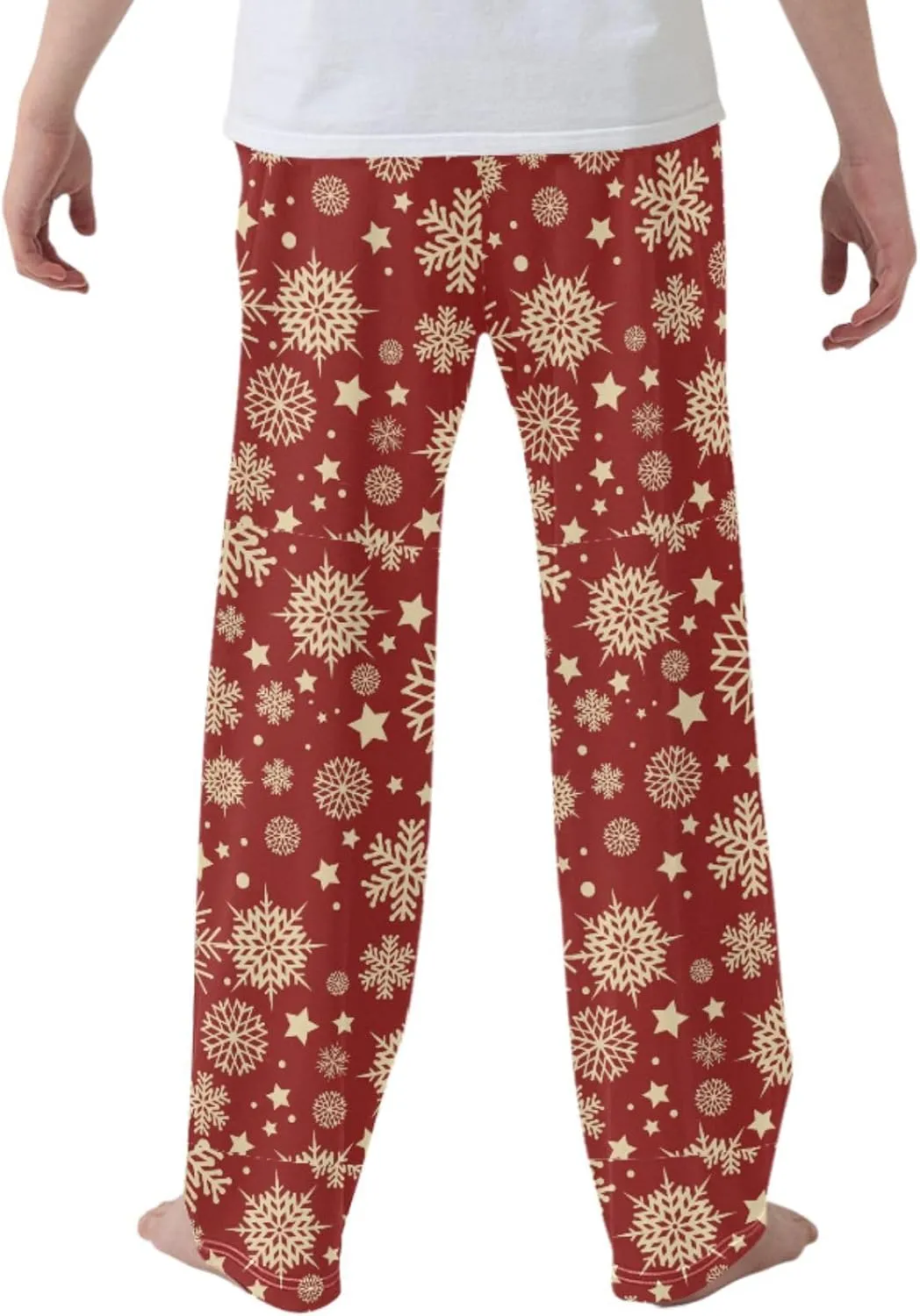 Pigsaly Boys' Pajama Bottoms Christmas Gold Snowflakes Long Bottoms Gold Star Snow Jogger Pants Elastic Waist Trousers S