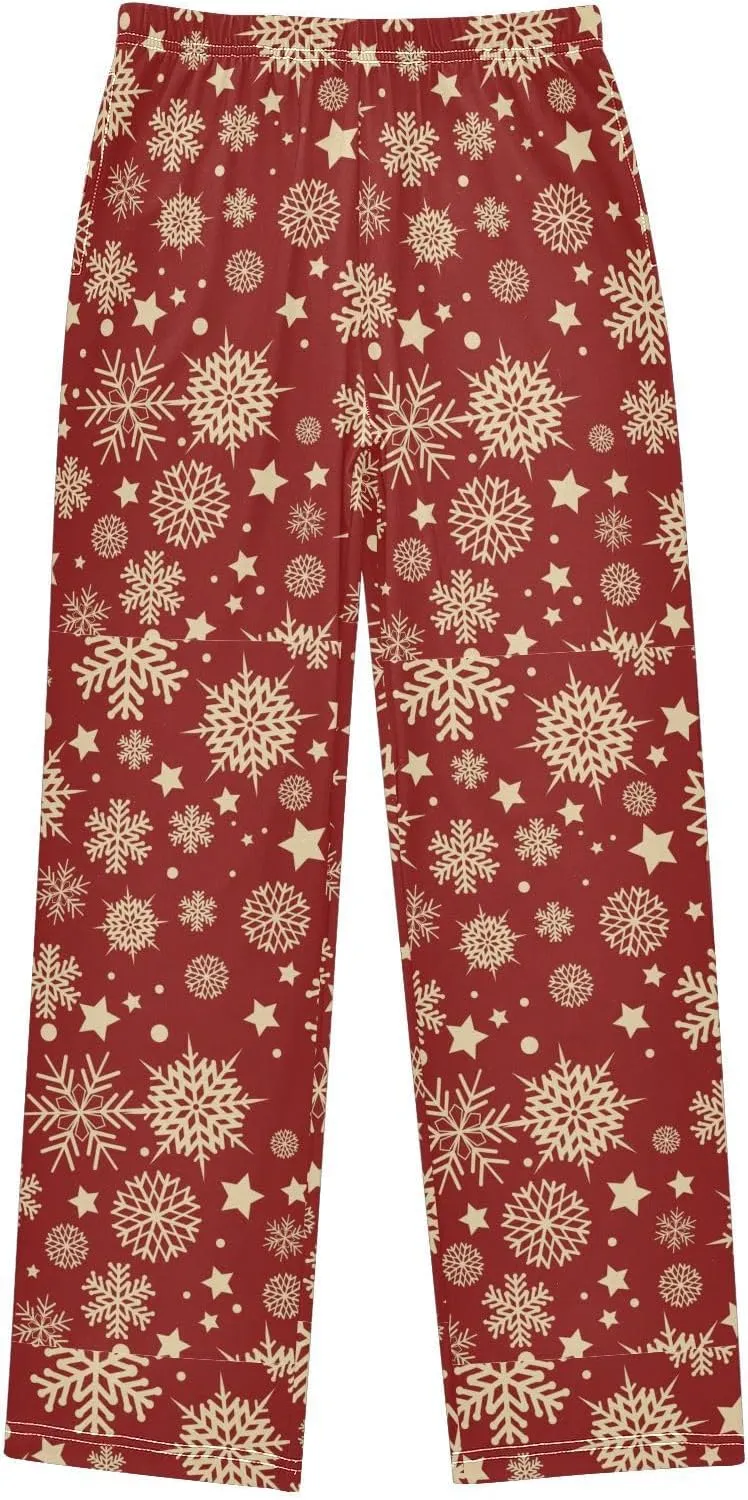 Pigsaly Boys' Pajama Bottoms Christmas Gold Snowflakes Long Bottoms Gold Star Snow Jogger Pants Elastic Waist Trousers S
