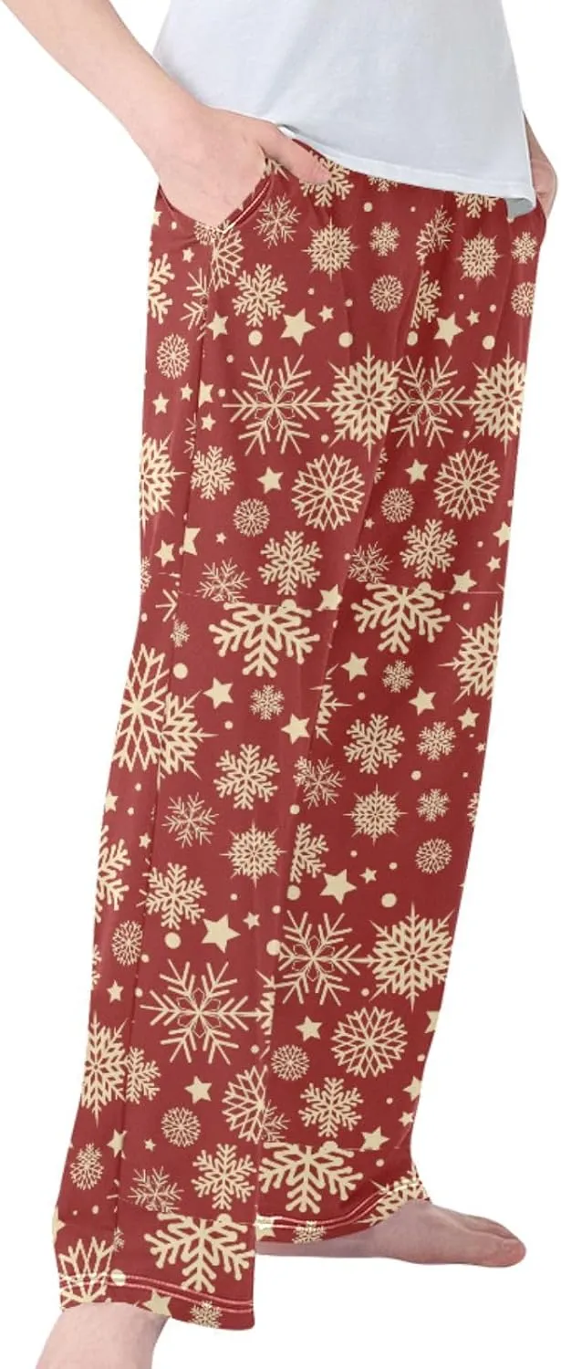 Pigsaly Boys' Pajama Bottoms Christmas Gold Snowflakes Long Bottoms Gold Star Snow Jogger Pants Elastic Waist Trousers S