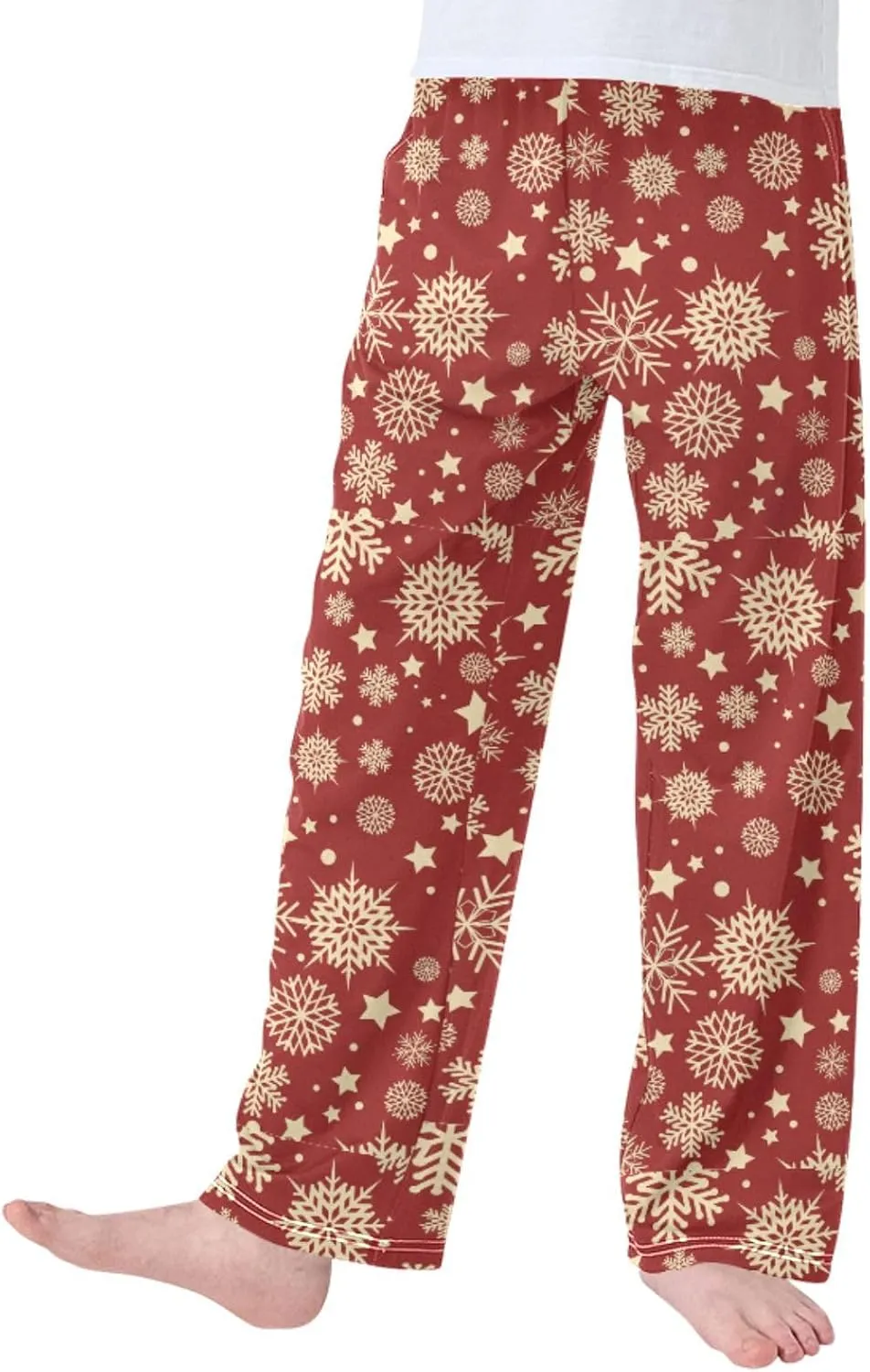 Pigsaly Boys' Pajama Bottoms Christmas Gold Snowflakes Long Bottoms Gold Star Snow Jogger Pants Elastic Waist Trousers S