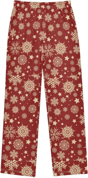 Pigsaly Boys' Pajama Bottoms Christmas Gold Snowflakes Long Bottoms Gold Star Snow Jogger Pants Elastic Waist Trousers S