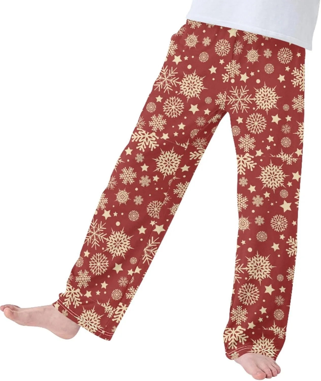 Pigsaly Boys' Pajama Bottoms Christmas Gold Snowflakes Long Bottoms Gold Star Snow Jogger Pants Elastic Waist Trousers S