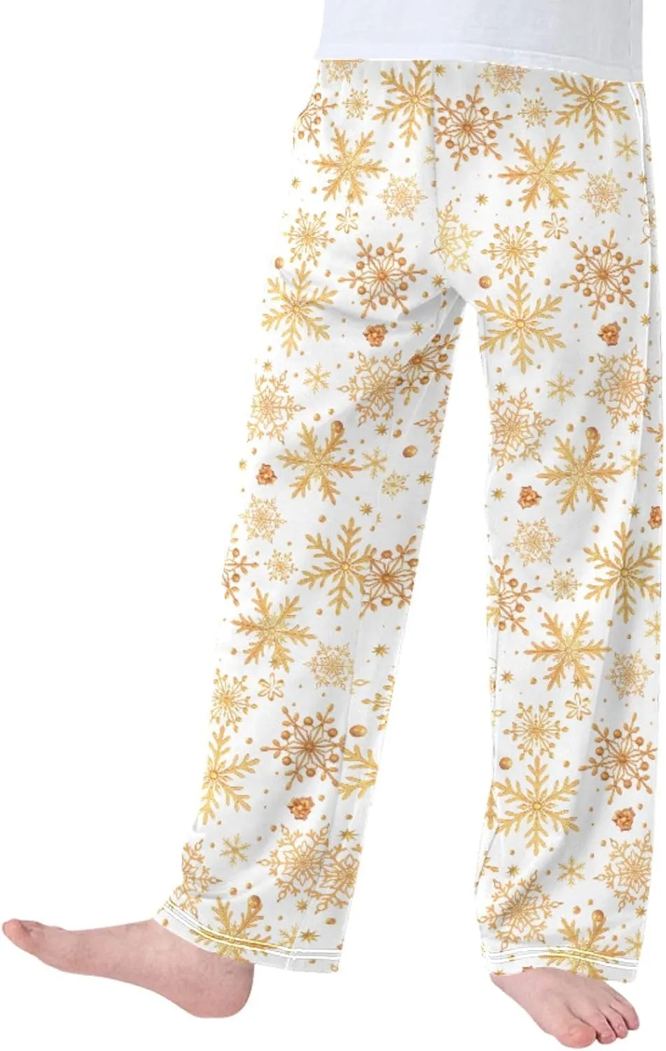 Pigsaly Boys' Pajama Bottoms Christmas Golden Snowflakes Long Bottoms New Year Star Jogger Pants Elastic Waist Trousers S