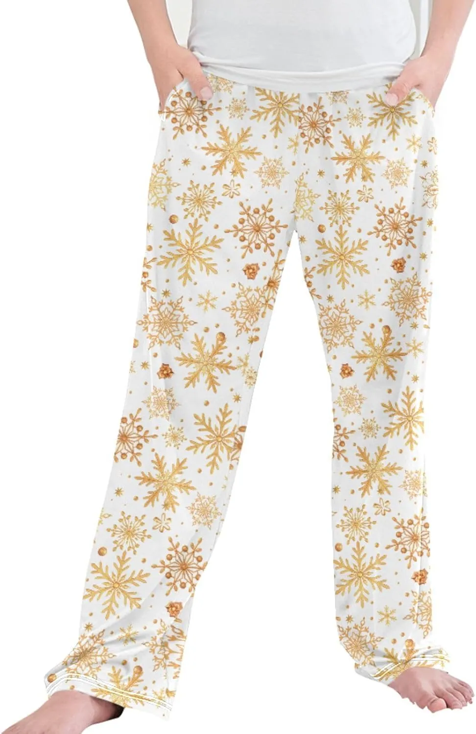 Pigsaly Boys' Pajama Bottoms Christmas Golden Snowflakes Long Bottoms New Year Star Jogger Pants Elastic Waist Trousers S