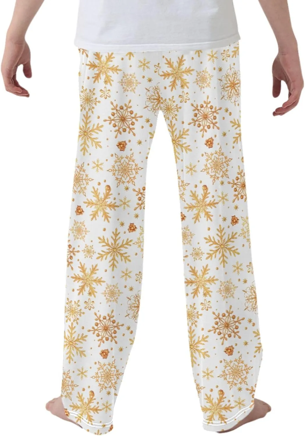 Pigsaly Boys' Pajama Bottoms Christmas Golden Snowflakes Long Bottoms New Year Star Jogger Pants Elastic Waist Trousers S