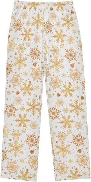 Pigsaly Boys' Pajama Bottoms Christmas Golden Snowflakes Long Bottoms New Year Star Jogger Pants Elastic Waist Trousers S