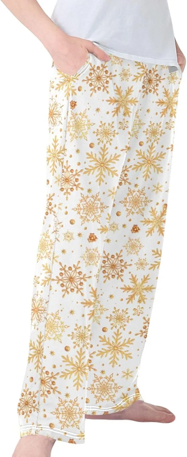 Pigsaly Boys' Pajama Bottoms Christmas Golden Snowflakes Long Bottoms New Year Star Jogger Pants Elastic Waist Trousers S