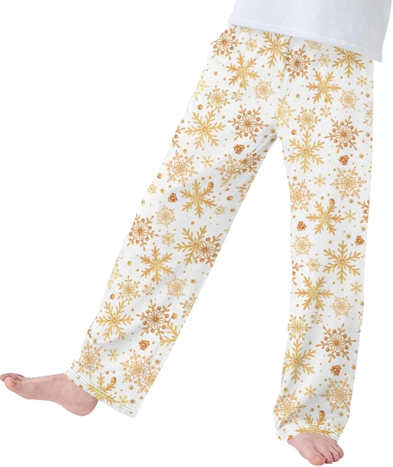 Pigsaly Boys' Pajama Bottoms Christmas Golden Snowflakes Long Bottoms New Year Star Jogger Pants Elastic Waist Trousers S