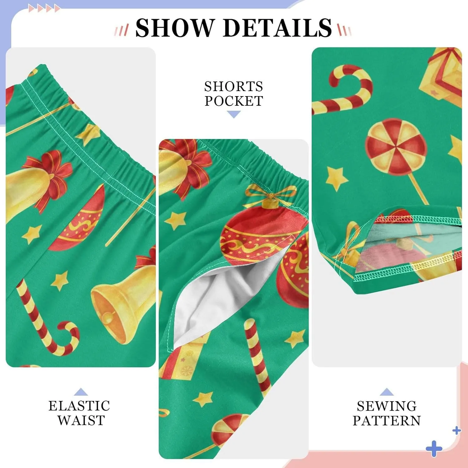 Pigsaly Boys' Pajama Bottoms Christmas Green Jingle Bell Stars Long Bottoms Gold Candy Cane Jogger Pants S