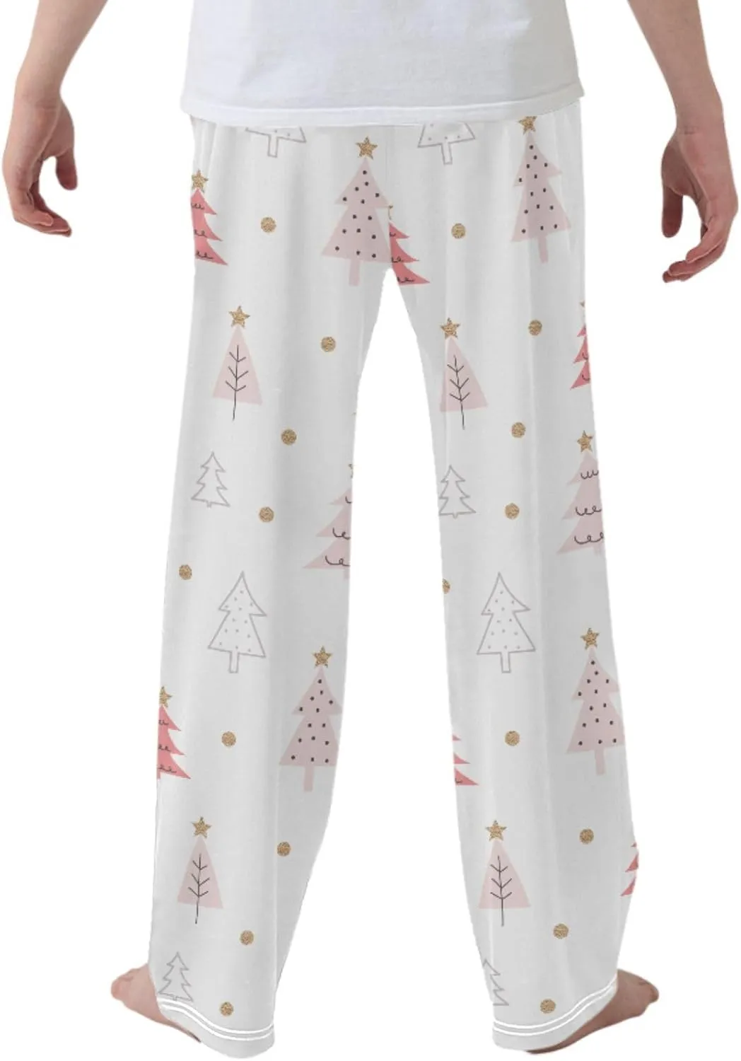 Pigsaly Boys' Pajama Bottoms Christmas Pink Gold Glitter Long Bottoms Xmas Tree Star Jogger Pants Elastic Waist Trousers S