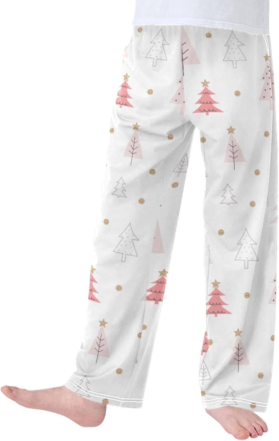 Pigsaly Boys' Pajama Bottoms Christmas Pink Gold Glitter Long Bottoms Xmas Tree Star Jogger Pants Elastic Waist Trousers S