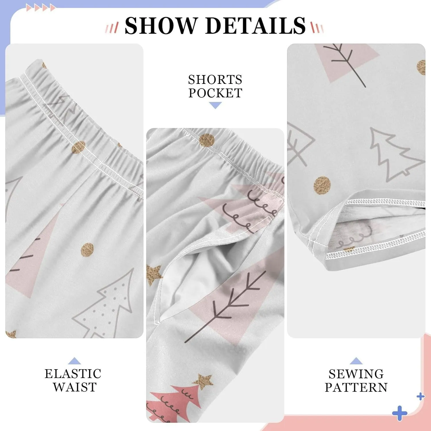 Pigsaly Boys' Pajama Bottoms Christmas Pink Gold Glitter Long Bottoms Xmas Tree Star Jogger Pants Elastic Waist Trousers S