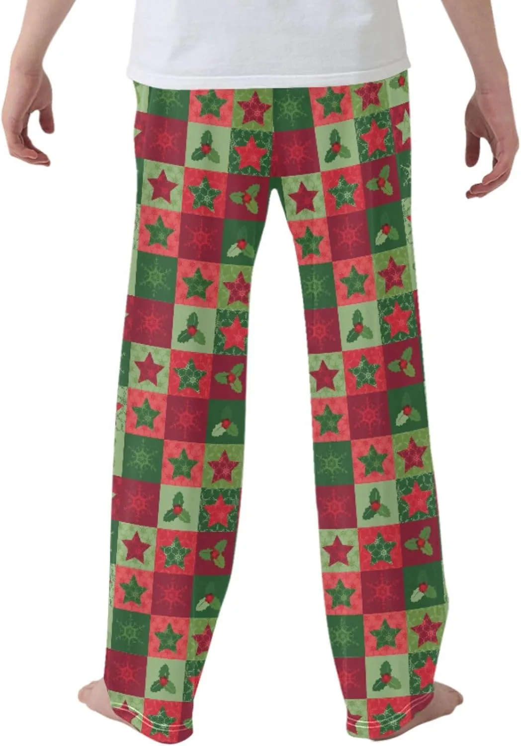 Pigsaly Boys' Pajama Bottoms Christmas Snowflake Long Bottoms Red Green Holly Star Jogger Pants Elastic Waist Trousers S