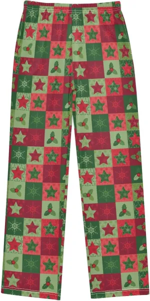 Pigsaly Boys' Pajama Bottoms Christmas Snowflake Long Bottoms Red Green Holly Star Jogger Pants Elastic Waist Trousers S