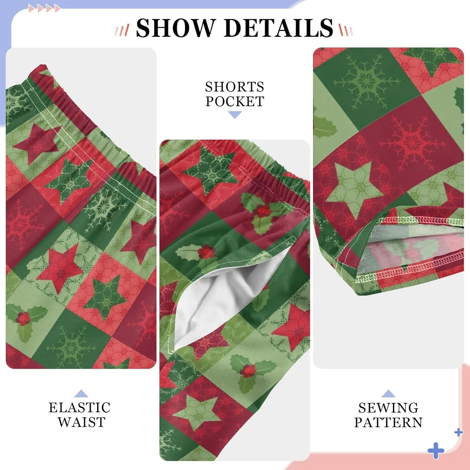 Pigsaly Boys' Pajama Bottoms Christmas Snowflake Long Bottoms Red Green Holly Star Jogger Pants Elastic Waist Trousers S