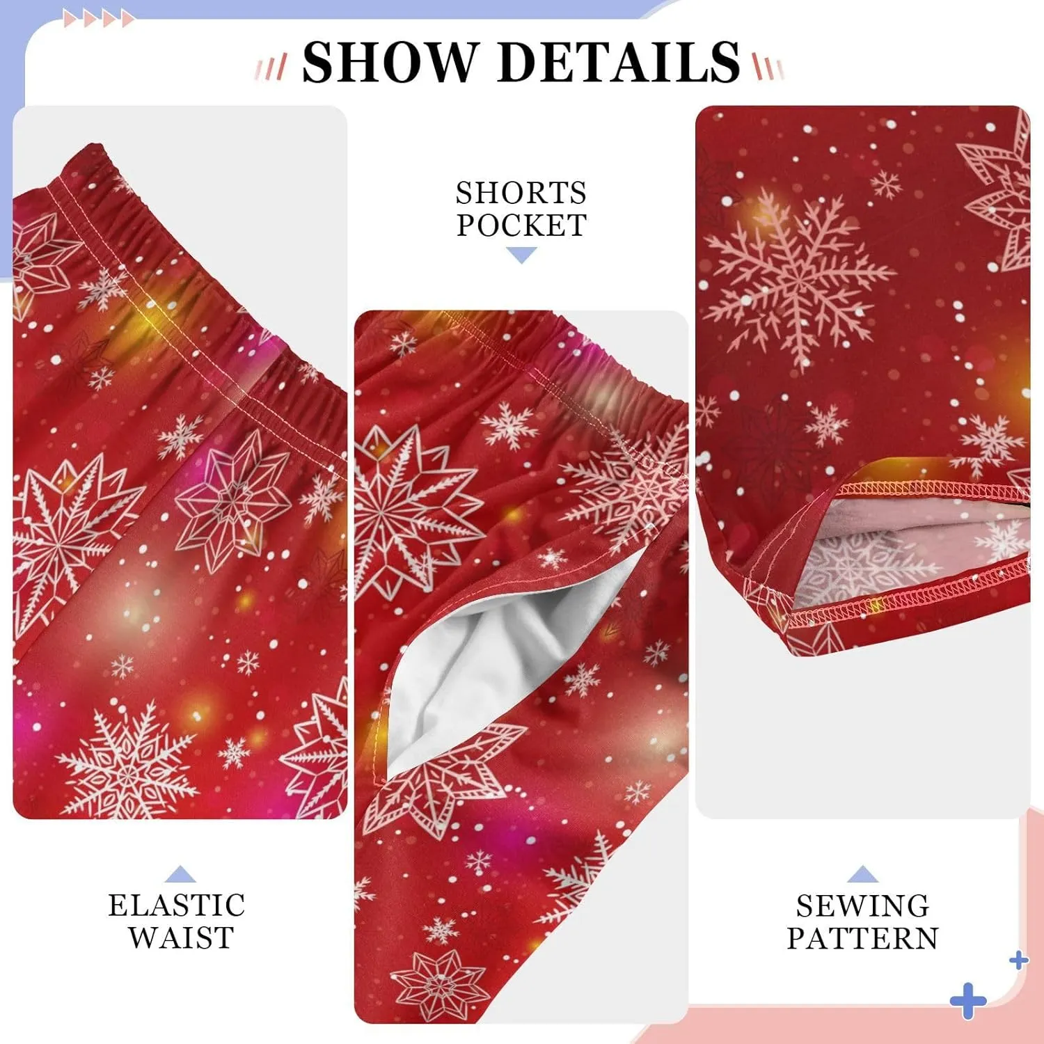 Pigsaly Boys' Pajama Bottoms Christmas Snowflakes Long Bottoms Red Gold Stars Jogger Pants Elastic Waist Trousers Pockets S