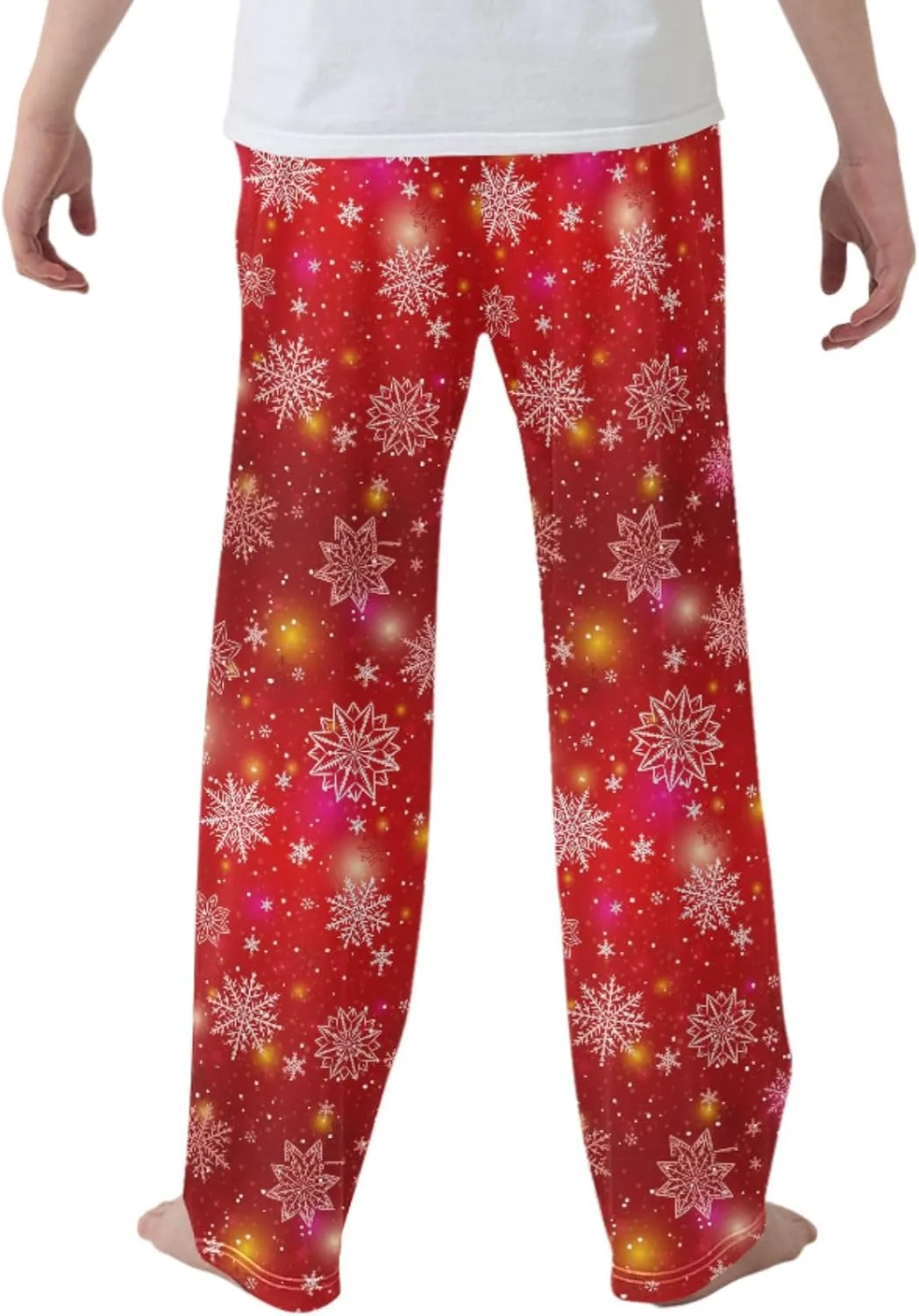 Pigsaly Boys' Pajama Bottoms Christmas Snowflakes Long Bottoms Red Gold Stars Jogger Pants Elastic Waist Trousers Pockets S