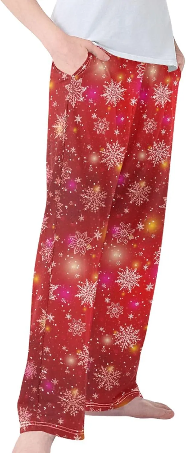 Pigsaly Boys' Pajama Bottoms Christmas Snowflakes Long Bottoms Red Gold Stars Jogger Pants Elastic Waist Trousers Pockets S