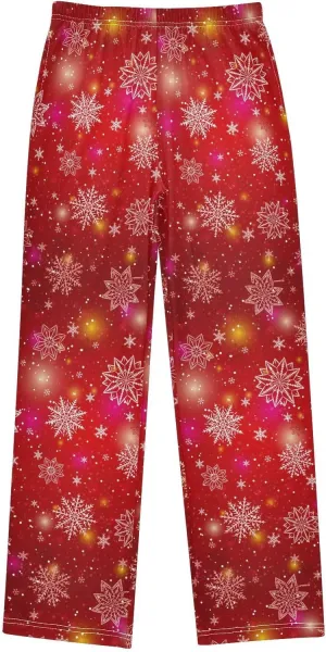 Pigsaly Boys' Pajama Bottoms Christmas Snowflakes Long Bottoms Red Gold Stars Jogger Pants Elastic Waist Trousers Pockets S