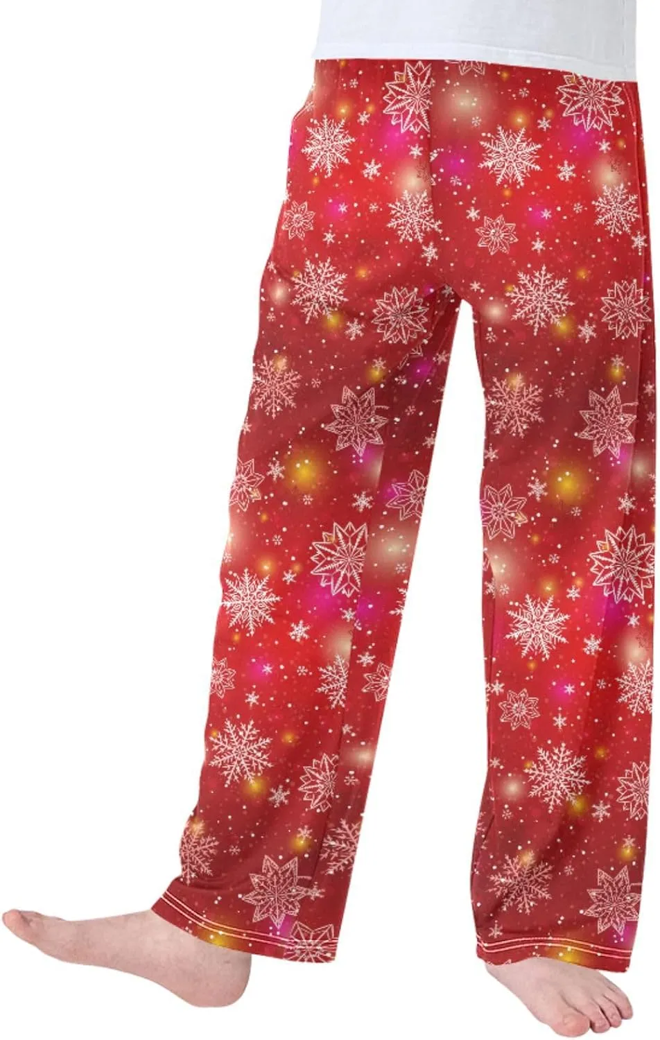 Pigsaly Boys' Pajama Bottoms Christmas Snowflakes Long Bottoms Red Gold Stars Jogger Pants Elastic Waist Trousers Pockets S