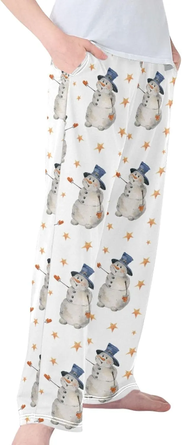 Pigsaly Boys' Pajama Bottoms Christmas Snowman Gold Stars Long Bottoms New Year Jogger Pants Elastic Waist Trousers S