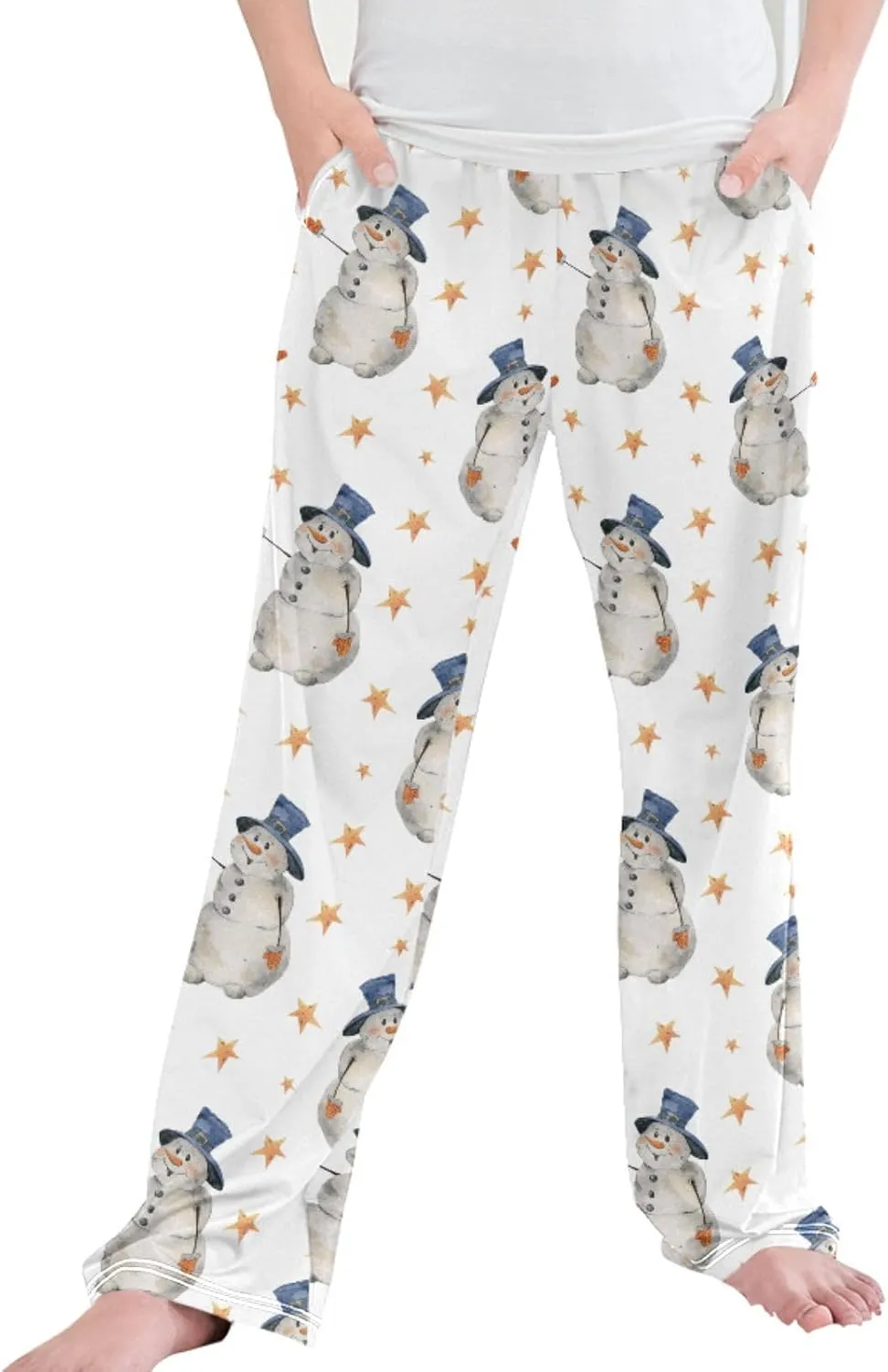 Pigsaly Boys' Pajama Bottoms Christmas Snowman Gold Stars Long Bottoms New Year Jogger Pants Elastic Waist Trousers S