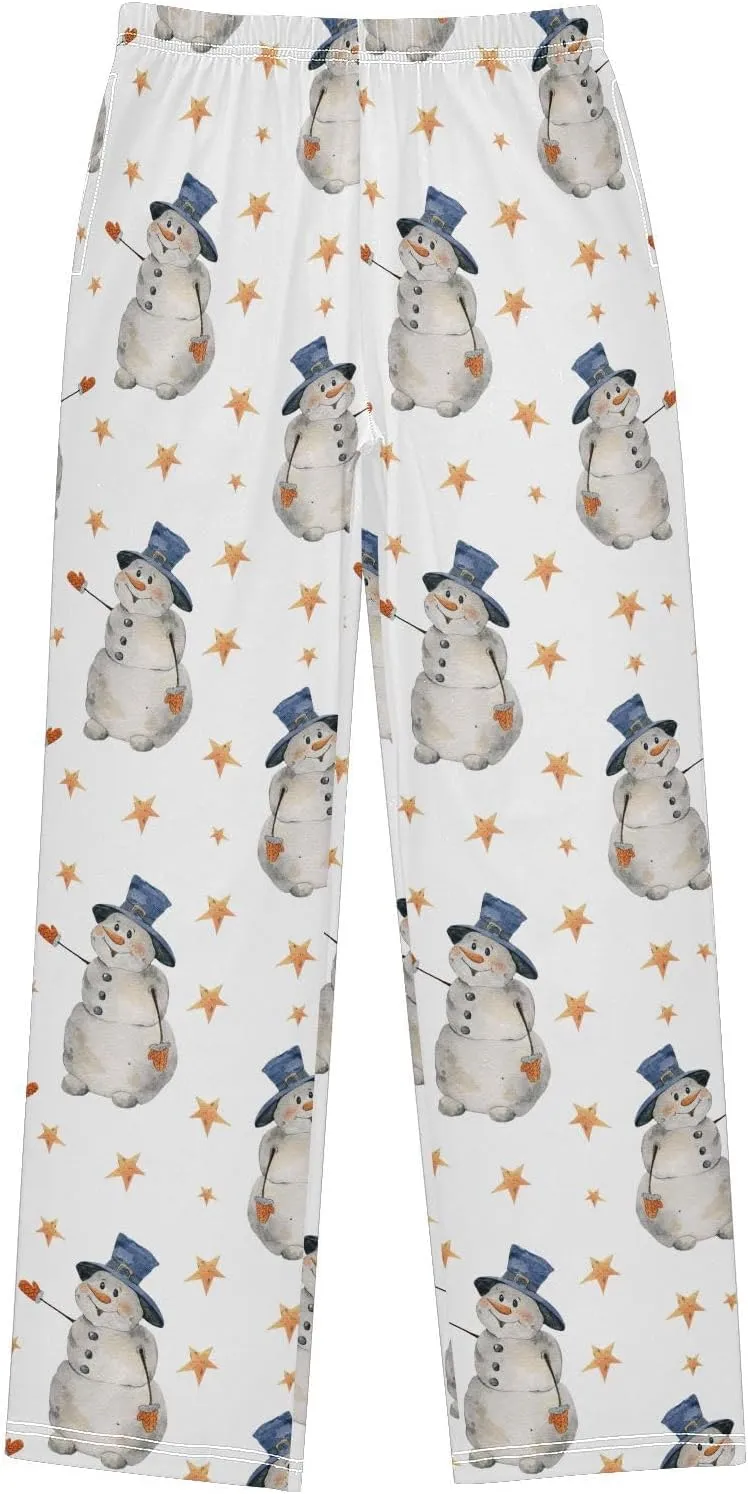 Pigsaly Boys' Pajama Bottoms Christmas Snowman Gold Stars Long Bottoms New Year Jogger Pants Elastic Waist Trousers S