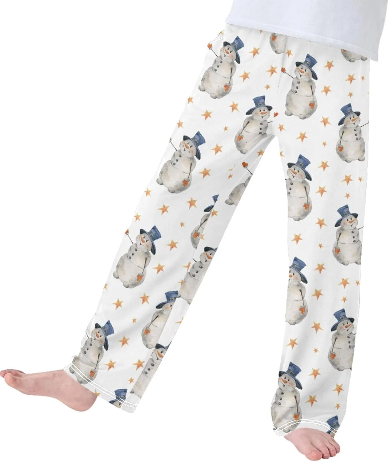 Pigsaly Boys' Pajama Bottoms Christmas Snowman Gold Stars Long Bottoms New Year Jogger Pants Elastic Waist Trousers S