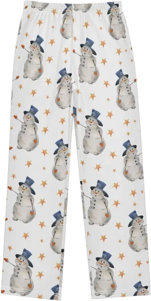 Pigsaly Boys' Pajama Bottoms Christmas Snowman Gold Stars Long Bottoms New Year Jogger Pants Elastic Waist Trousers S