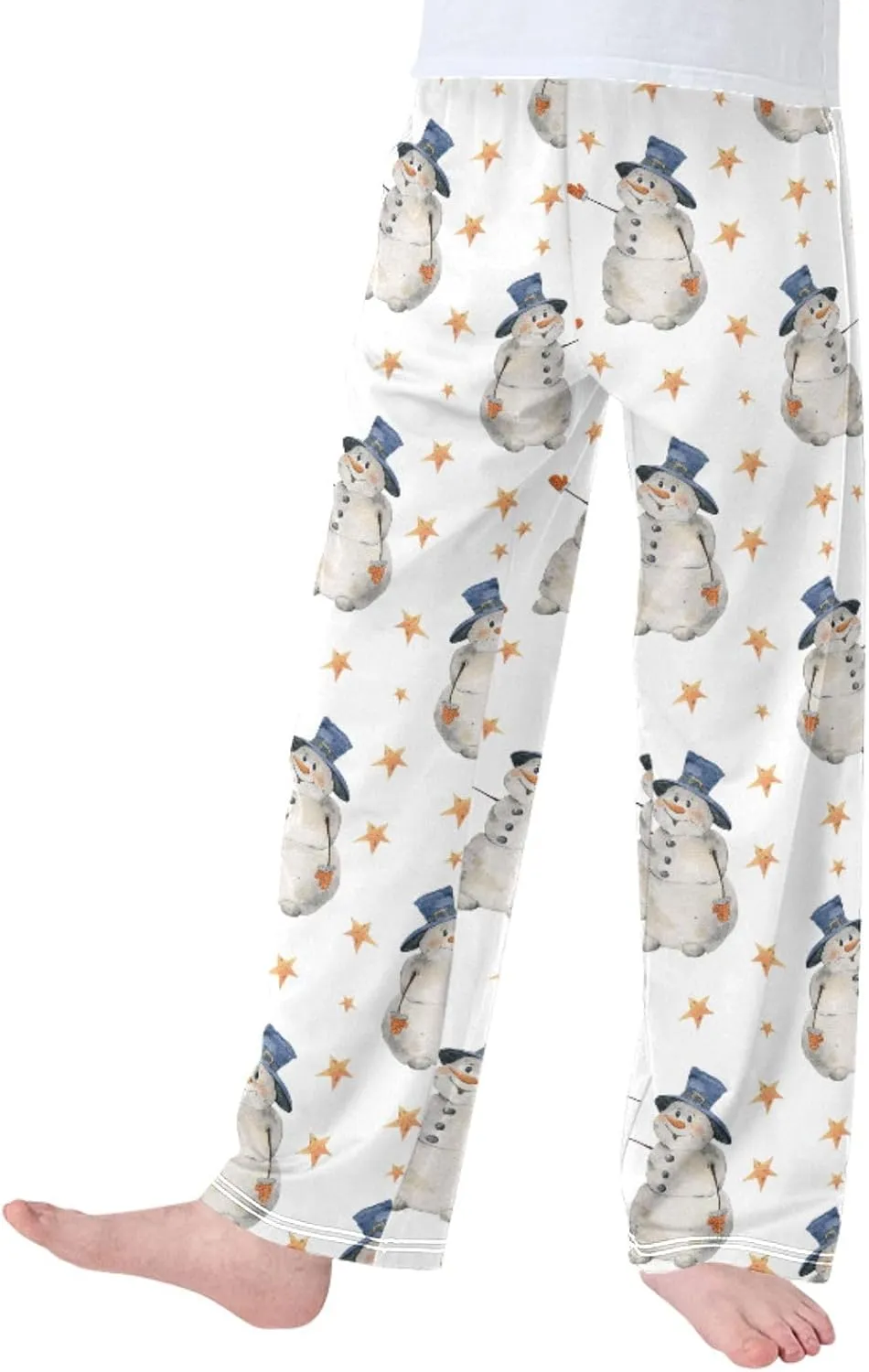 Pigsaly Boys' Pajama Bottoms Christmas Snowman Gold Stars Long Bottoms New Year Jogger Pants Elastic Waist Trousers S