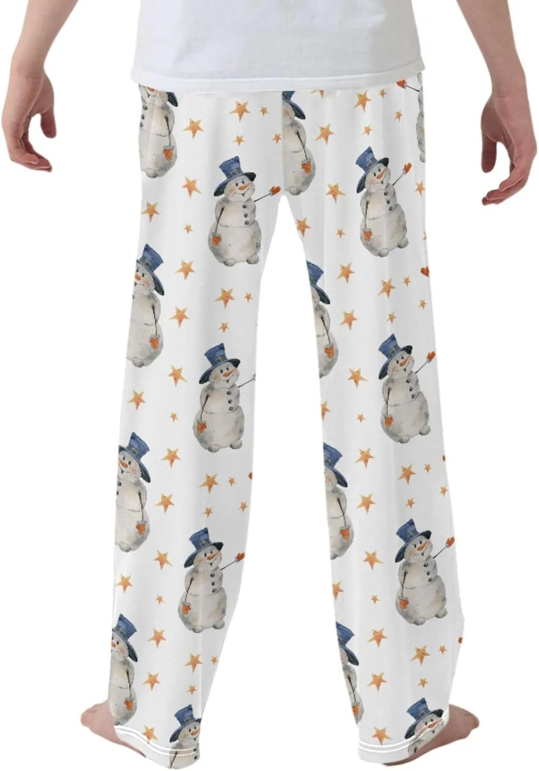 Pigsaly Boys' Pajama Bottoms Christmas Snowman Gold Stars Long Bottoms New Year Jogger Pants Elastic Waist Trousers S