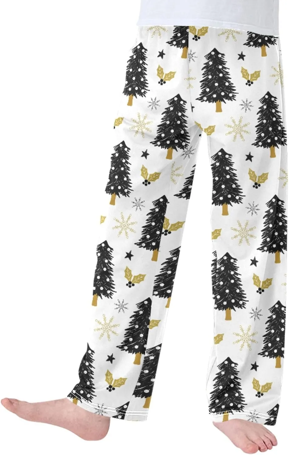 Pigsaly Boys' Pajama Bottoms Christmas Tree Holly Snow Long Bottoms Gold Snowflake Stars Jogger Pants S
