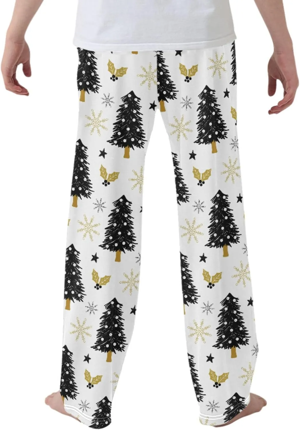 Pigsaly Boys' Pajama Bottoms Christmas Tree Holly Snow Long Bottoms Gold Snowflake Stars Jogger Pants S