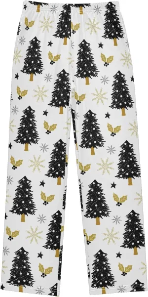 Pigsaly Boys' Pajama Bottoms Christmas Tree Holly Snow Long Bottoms Gold Snowflake Stars Jogger Pants S