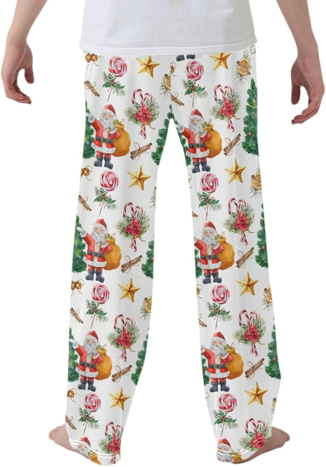 Pigsaly Boys' Pajama Bottoms Christmas Tree Santa Star Long Bottoms Watercolor Candy Bells Jogger Pants S