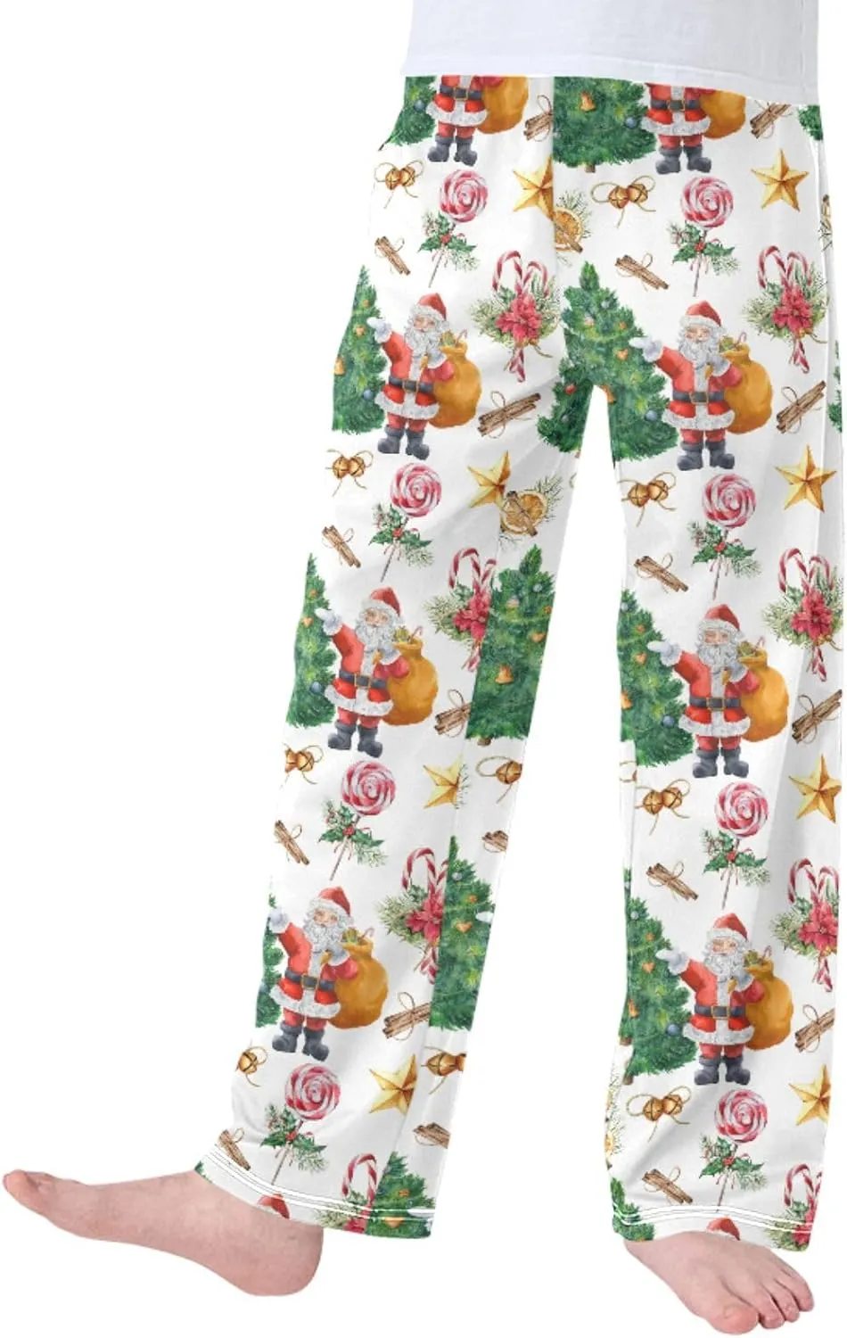 Pigsaly Boys' Pajama Bottoms Christmas Tree Santa Star Long Bottoms Watercolor Candy Bells Jogger Pants S