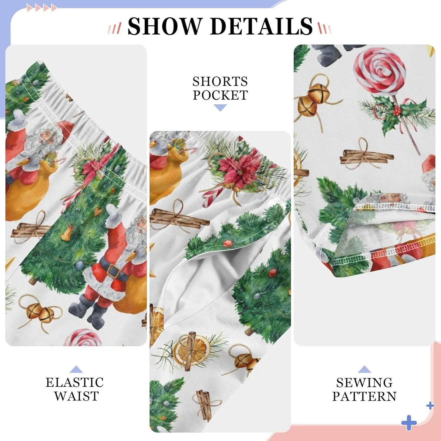 Pigsaly Boys' Pajama Bottoms Christmas Tree Santa Star Long Bottoms Watercolor Candy Bells Jogger Pants S