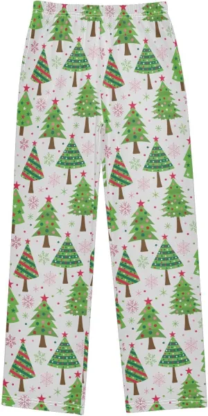 Pigsaly Boys' Pajama Bottoms Green Christmas Trees Snowflakes Long Bottoms Red Pink White Stars Jogger Pants Trousers S