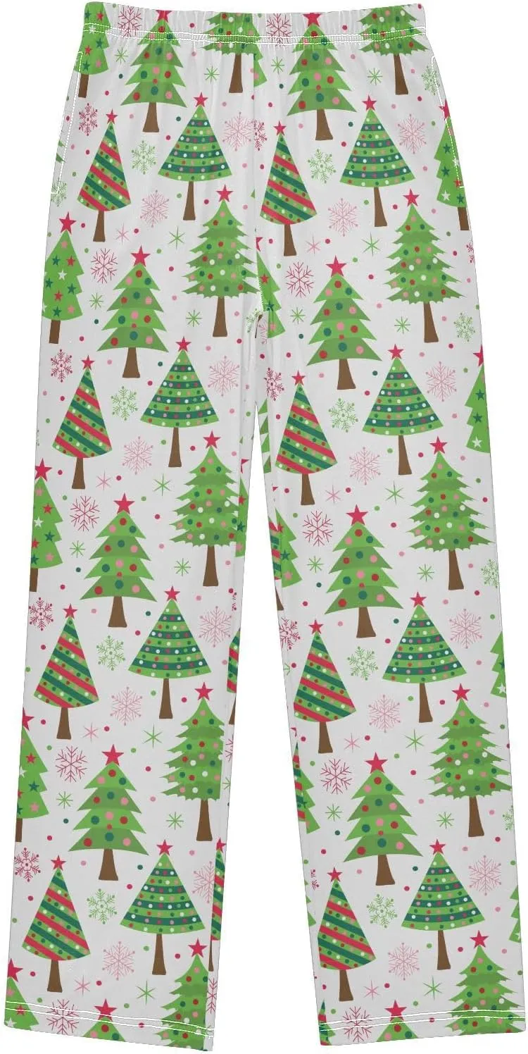 Pigsaly Boys' Pajama Bottoms Green Christmas Trees Snowflakes Long Bottoms Red Pink White Stars Jogger Pants Trousers S