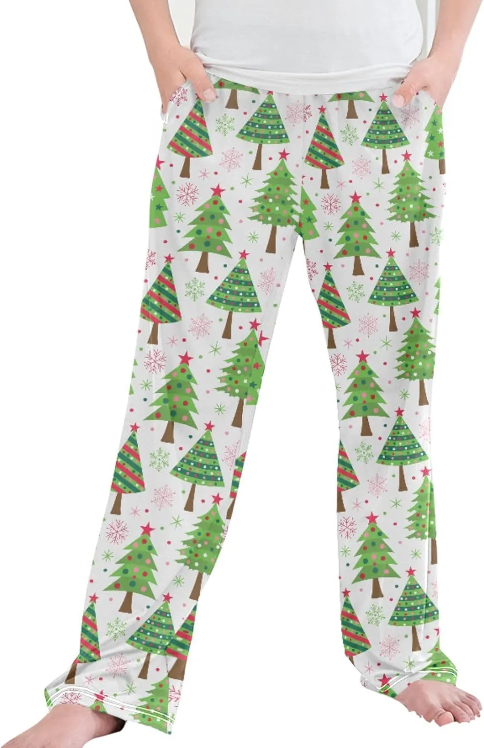 Pigsaly Boys' Pajama Bottoms Green Christmas Trees Snowflakes Long Bottoms Red Pink White Stars Jogger Pants Trousers S